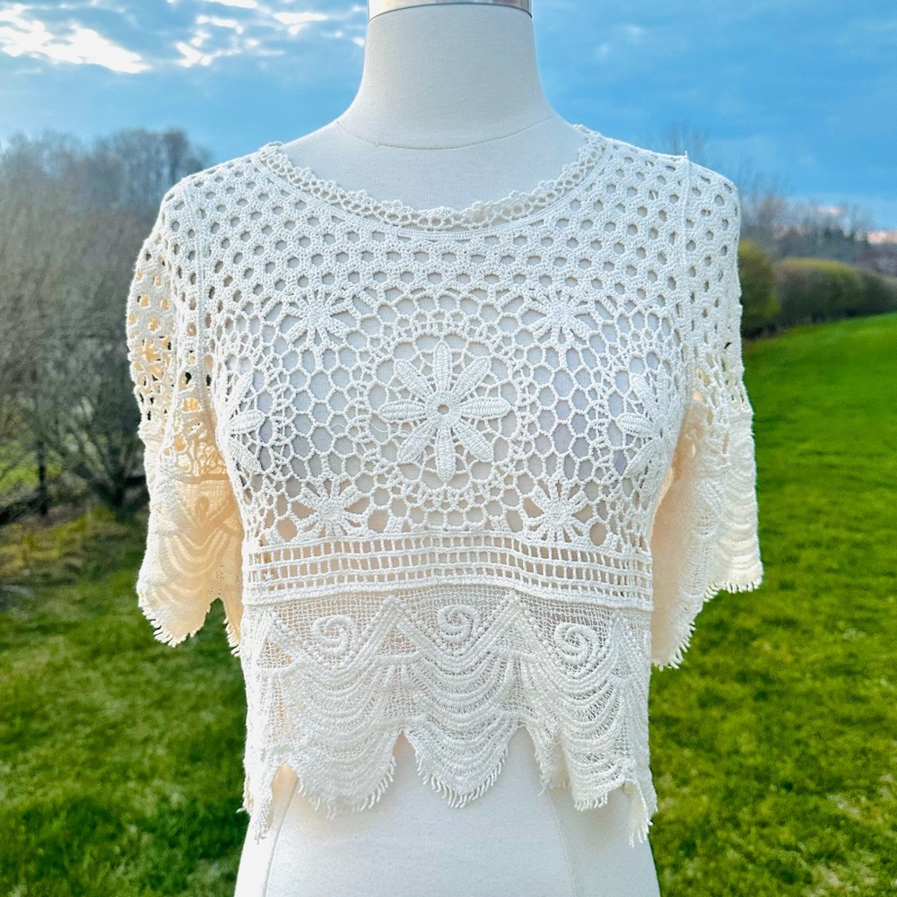 Rebellion Cream Lace Crochet Top Boho Festival Cottagecore Small - Picture 4 of 16